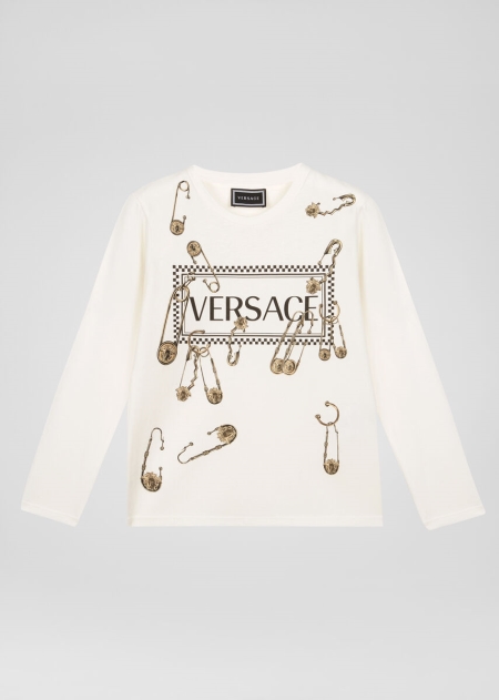 Versace Safety Pin Logo T-shirt Tjej - 058932LQV